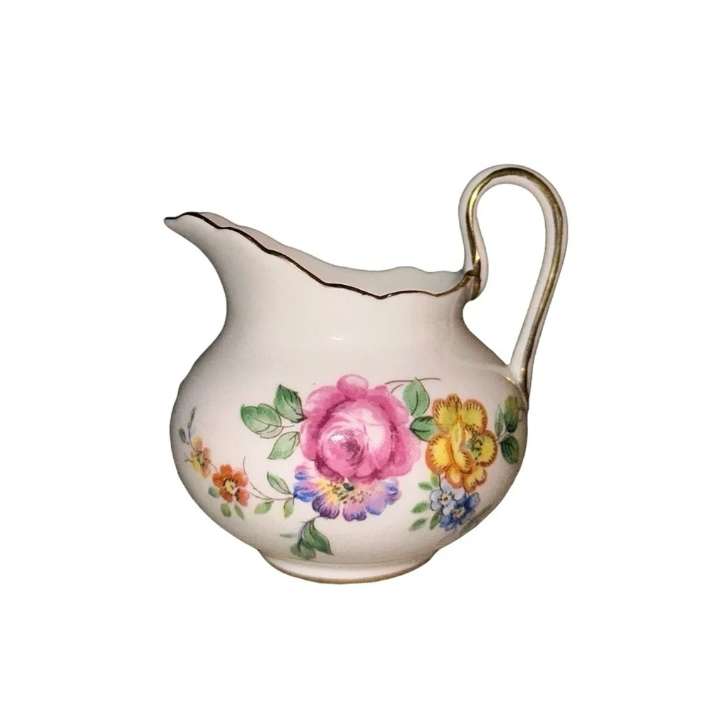 Royal Chelsea Vintage Porcelain Red Yellow Floral Gold Gilt Creamer